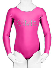 Personalised Dance LYCRA Leotard PINK PE School Gymnastics Glitter Birthday Gift