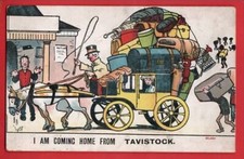 DEVON  TAVISTOCK    STAGECOACH. RAILWAY. PARROT COMIC HUMOUR  pu 1910