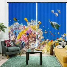 Coral Avenue Sea Line 3D Curtain Blockout Photo Printing Curtains Drape Fabric