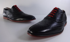 Mens Shoes Size 8 HUSH PUPPIES Black Real Leather Red Lace Up Brogues EUR 42