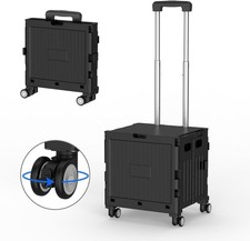 Shopping Box Trolley 360°Rotate & Telescopic Handle Cart Black  For Auction