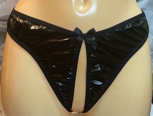 Womens rubber look crotchless - rubber,