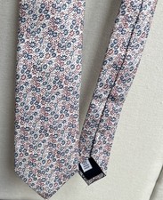 Mens John Francomb Pure Silk White Burgundy Blue Floral Smart Event Tie