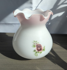 Vintage White With Pink Tint Floral Glass Oil Lamp Shade 2" Base
