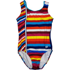 GK Elite Gymnastics Leotard  AM Adult Medium Vibrant Stripes Bright Colors EUC