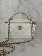 CHANEL 22S Pick Me Up White Caviar Small Vanity Case with Metal Top Handle GHW