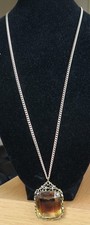 VINTAGE COSTUME JEWELLERY CHUNKY GLASS OR MINERAL PENDANT AND CHAIN