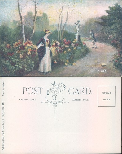 Victorian garden scene with