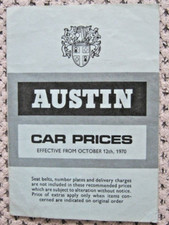 AUSTIN CAR PRICES LEAFLET