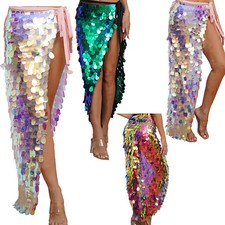 Women Long Belly Dance Hip Skirt Sequin Mermaid Scarf Wrap Festival Dance Skirts