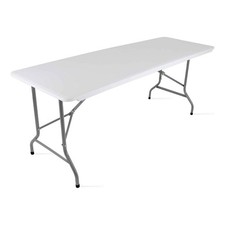 A2Z 6FT Folding Table Heavy Duty White Plastic Trestle Table for Indoor Outdoor