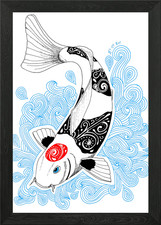 Koi tancho doodle framed wall - koi,