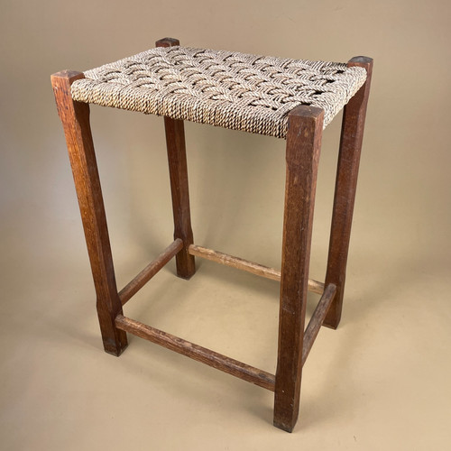 Wooden footstool woven bench - wooden,