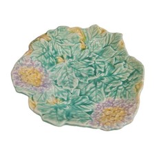 Avon Ware Majolica Footed Trinket Soap Dish Green Leaf Floral Pottery Art Deco