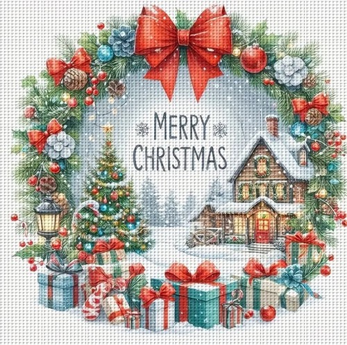 Merry christmas wreath printed - merry,