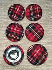 Red Mini Tartan 45L/28mm Polyviscose Fabric Covered Loop Back Buttons