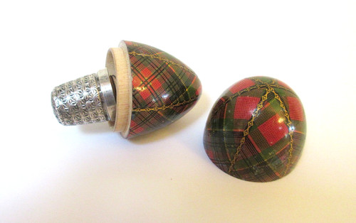 Antique tartanware sewing - tartanware, egg