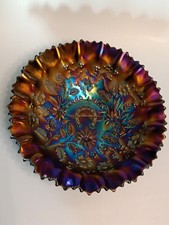 Vintage Amethyst Carnival Glass GOOD LUCK Dish / Bowl / Horseshoe / Rich Colours