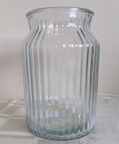 Large ribbed clear glass jar - ribbed, /