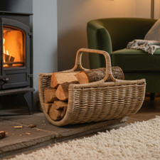 Log Carrier Basket, Open Ended Firewood Holder Storage Log Burner Rattan 2 Sizes