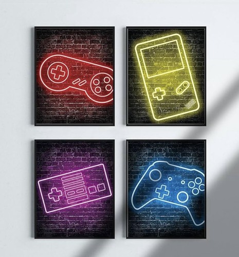 Set neon gaming posters - neon,