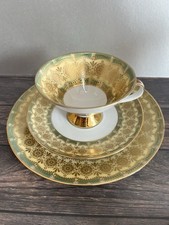 Vintage Winterling Kirchenlamitz Trio, Tea Cup, Saucer, 9.5” Plate, Green, Gold