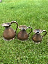 VINTAGE SET OF 3 COPPER BEER / WATER MEASURING JUGS