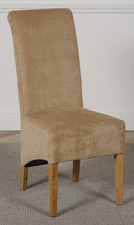 Montana Beige Fabric Dining Chairs | Scroll Top Beige Dining Chairs w/ Oak Legs