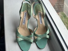 Manolo Blahnik vintage green and blue snakeskin embossed leather kitten heels
