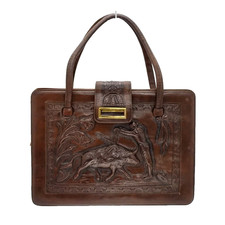Vintage Mexican Tooled Leather Tote Bag — Hand Carved Artisan Embossed Brown