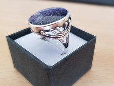 Hallmarked 925 sterling silver blue sandstone ring UK size U