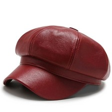 Fashion Ladies Women Girls Leather Baker Boy Peaked Cap Newsboy Hat Beret Cap