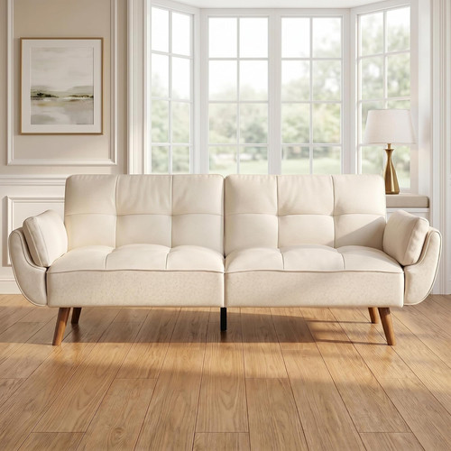 Beige convertible futon sofa - convertible,