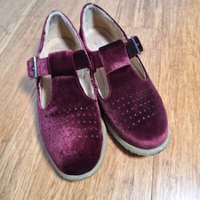 Topshop Burgandy Red Velvet Mary Jane T-Bar Shoes Buckle Brogues Size 3