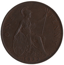 1932 British George V One Penny Coin 5+C