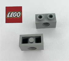 2 x Lego Vintage 3700 Old Grey Technic Brick 1x2 With Hole Part - 5C
