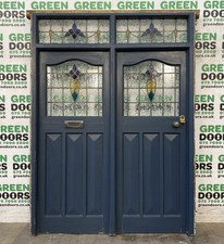 FRONT DOOR WITH SIDELIGHT 1930S STAINED GLASS VINTAGE EXTERNAL EXTERIOR GLAZED