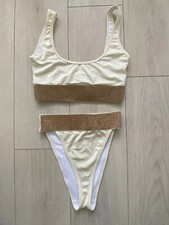 Cream gold diamante bikini - gold,