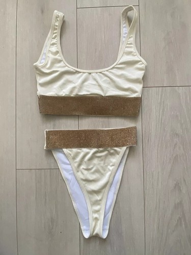 Cream gold diamante bikini - cream,