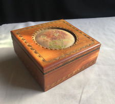 J & J Cash Woven Wooden Sewing Box Chrysanthemum Flowers Jewellery Trinkets