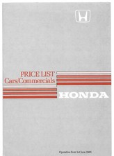 Honda Price List Mid-Late 1985 UK Foldout Brochure Civic Accord Prelude Acty