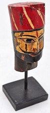 Hand Carved Wooden Puppet Head Bust on Stand hand Painted