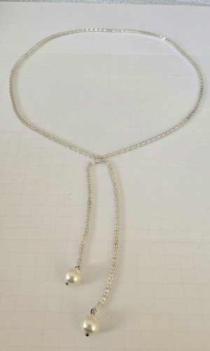 Lariat faux pearl - pearl, silver