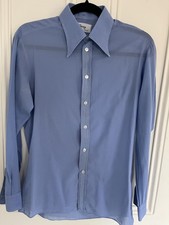 Original Guy Of London Blue Vintage 70s Cotton Voile Shirt Size 15.5 Collar