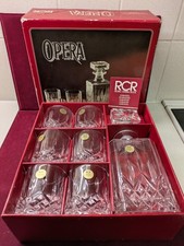 Vintage RCR Royal Crystal Rock Opera Decanter & 6 Glasses Set Tumblers Whisky