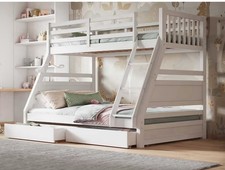 Triple Bunk Bed with Storage Drawers Single Over Double White Solid Wood