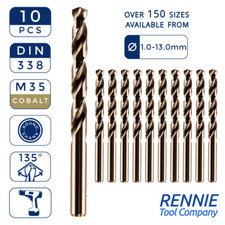 Box Of 10 x HSS Gold Cobalt Jobber Drill Bit For Stainless & Hard Steels. Drills
