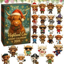 Highland Cow Advent Calendars 2025, 24 Day Highland Cow Ornaments Christmas