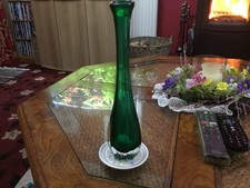 Vintage  green glass vase 11"