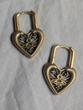 Vivienne Westwood Gold Heart Shaped Padlock Orb Blue Crystal Earrings